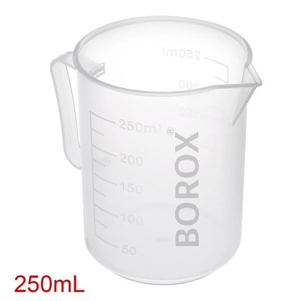 Borox Kulplu Plastik Beher 250 ml - Kabartma Dereceli Beaker