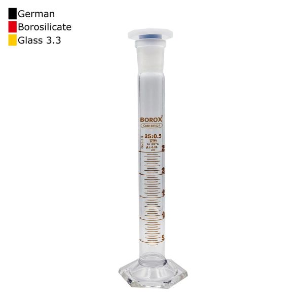 Borox Cam Çalkalamalı Mezür 25 ml - Plastik Tıpalı Dereceli Silindir