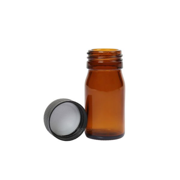 Borox Amber Cam Şişe Geniş Ağız 30 ml - Siyah Kapaklı Şişe