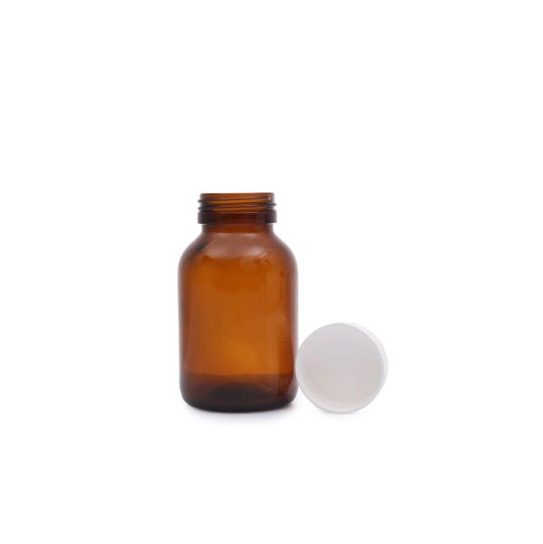 Borox Amber Cam Şişe Geniş Ağız 200 ml - Beyaz Kapaklı Şişe