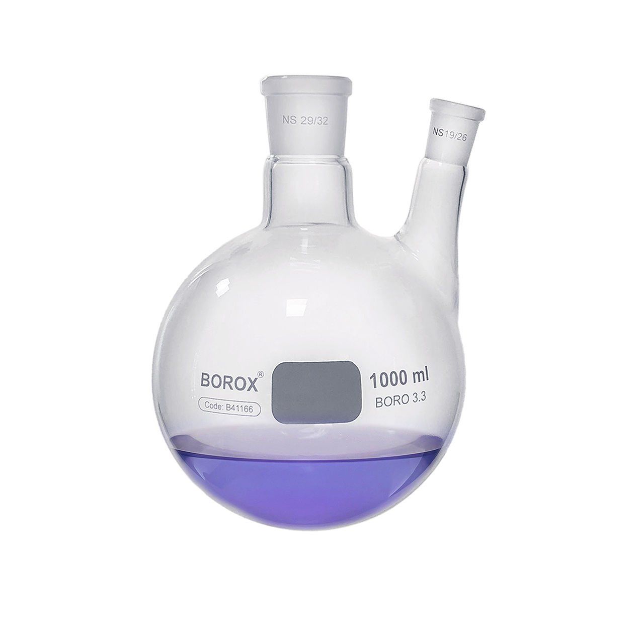 Borox Cam Balon 1000ml - Dibi Yuvarlak Şilifli - İki Boyunlu