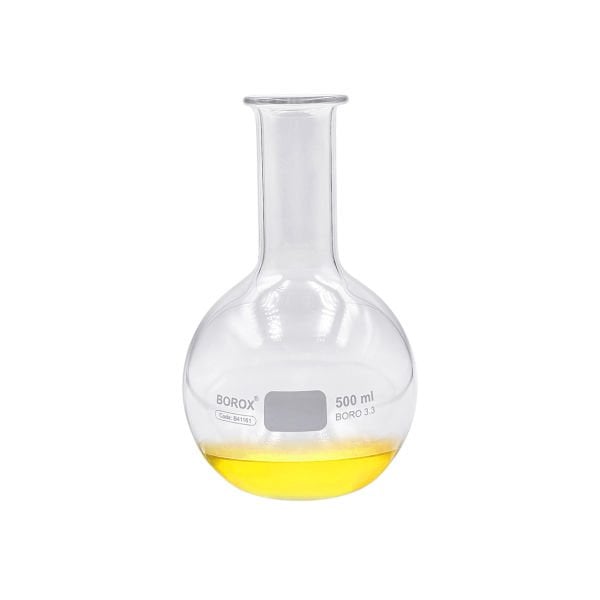 Borox Cam Balon 500 ml - Dibi Düz - Şilifsiz Deney Balonu