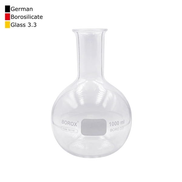 Borox Cam Balon 1000 ml - Dibi Düz - Şilifsiz Deney Balonu