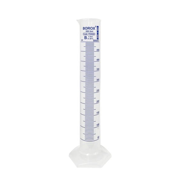 Borox Plastik Mezür 500 ml - Uzun Form - Dereceli Silindir Mavi Skala