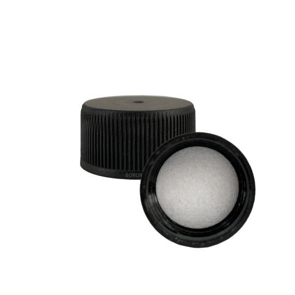25pp Siyah Kilitsiz Kapak - PE Contalı - 25 mm Ağızlı Şişeler İçin Uygundur