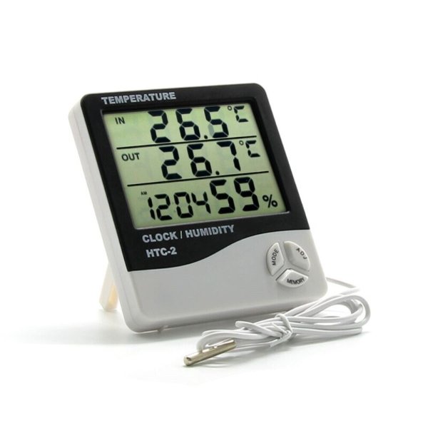 Dijital Termometre HTC-2 - İç-Dış Sıcaklık Nem Ölçer Problu
