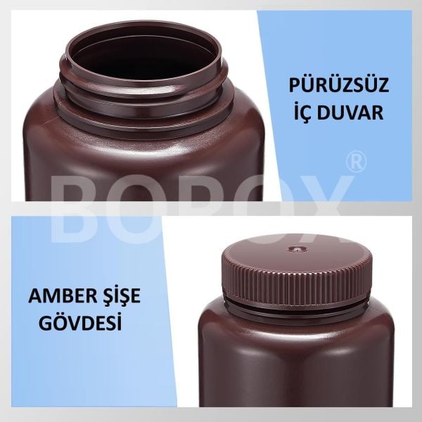 Borox Numune Şişesi 125ml - Vida Kapaklı - HDPE Amber Şişe - Geniş Ağızlı Saklama Şişesi