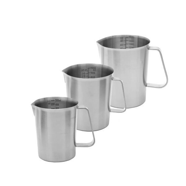 Borox Kulplu Paslanmaz Çelik Beher 500 1000 1500ml - 3lü Set