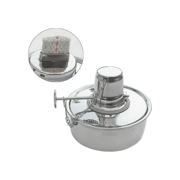 Borox Paslanmaz Çelik Sac Ayak + Amyant Tel 14x14cm - Paslanmaz Çelik Alkol Lambası + Fitil 10 metre + 1 L İspirto Set