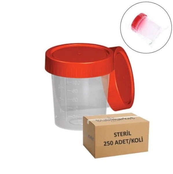 İdrar Numune Kabı 100ml - Pnömatik Steril Şişe 250 Adet
