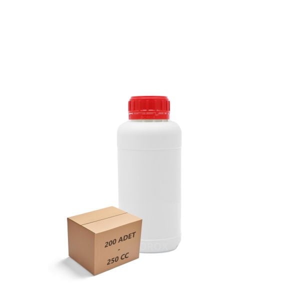 Borox Plastik Yuvarlak Şişe 250ml - Kırmızı Kapaklı 200 Adet