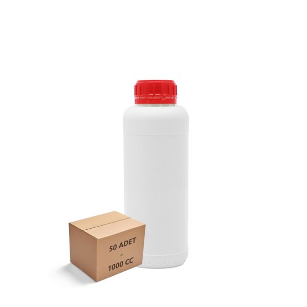 Borox Plastik Yuvarlak Şişe 1000ml - Kırmızı Kapaklı 50 Adet