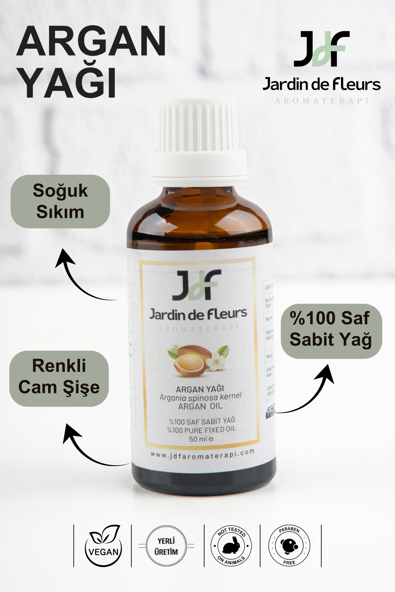 JdF Aromaterapi Argan Yağı 50 ml - Soğuk Sıkım - %100 Saf