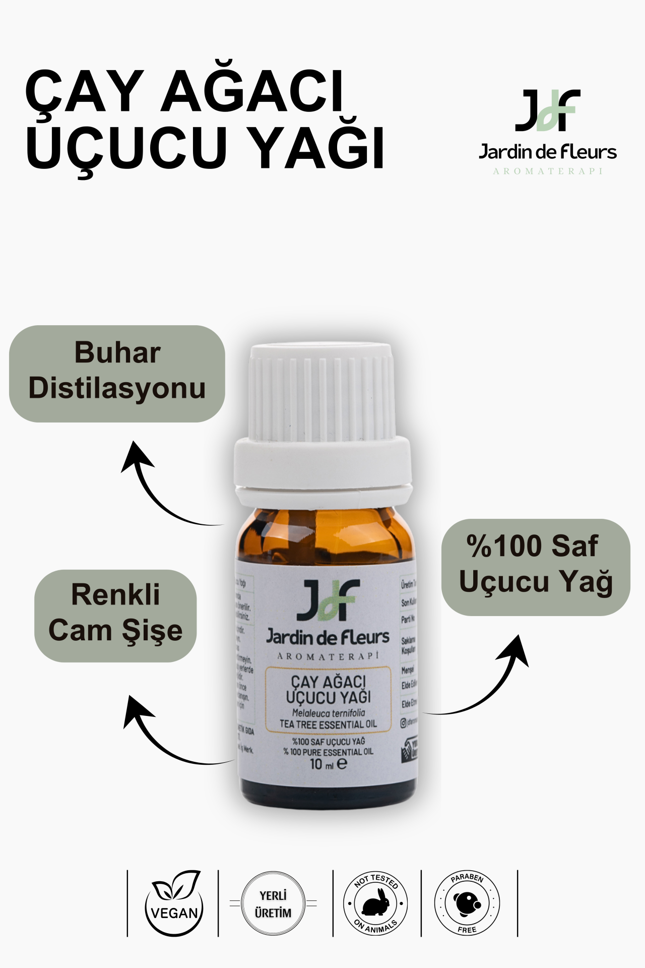 JdF Aromaterapi Çay Ağacı (Tea Tree) Uçucu Yağı 10 ml - %100 Saf