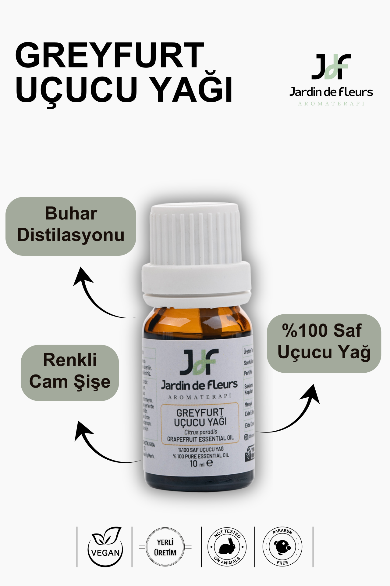 JdF Aromaterapi Greyfurt (Grapefruit) Uçucu Yağı 10 ml - %100 Saf