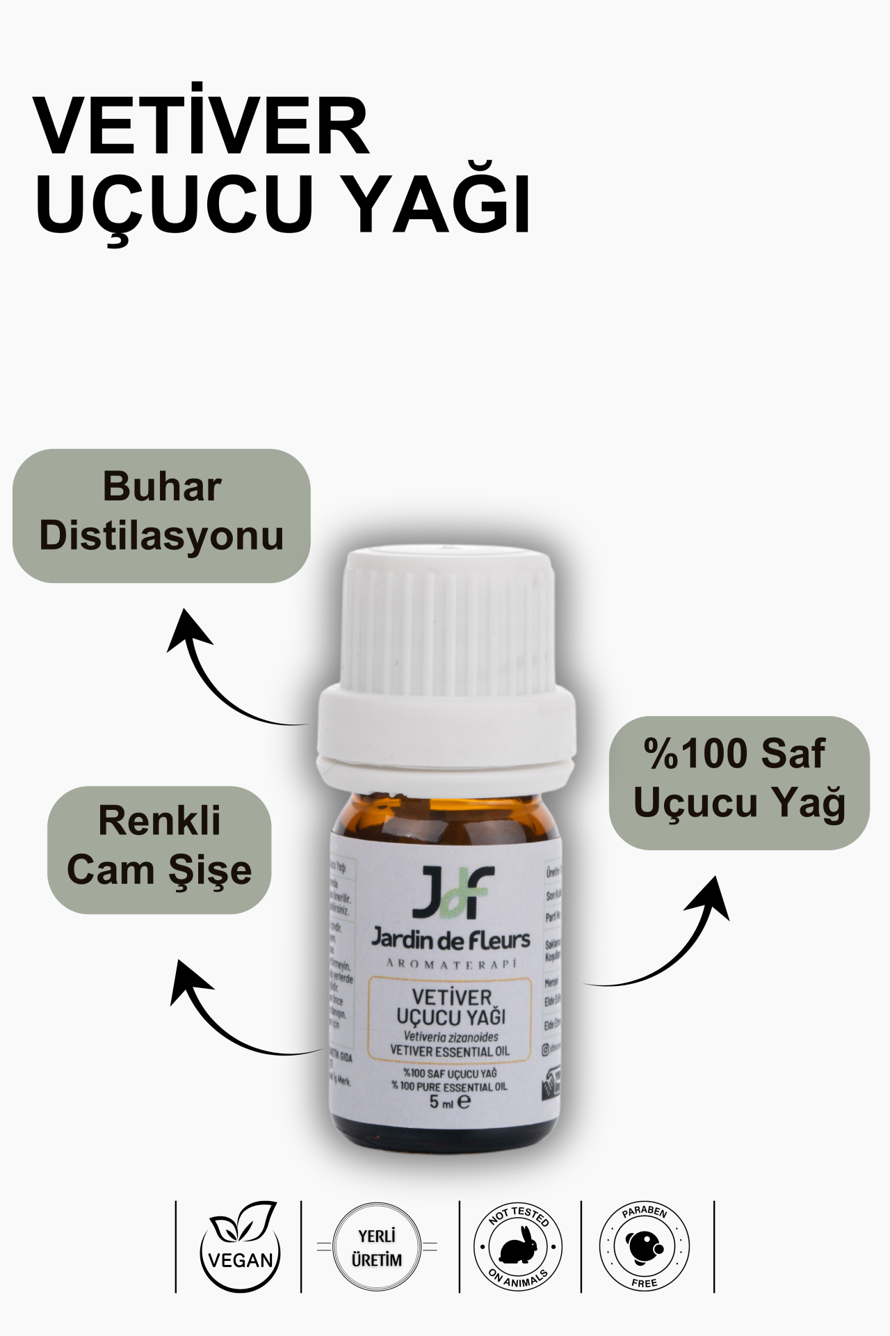 JdF Aromaterpi Vetiver Uçucu Yağı 5 ml - %100 Saf Aromaterapi Yağı