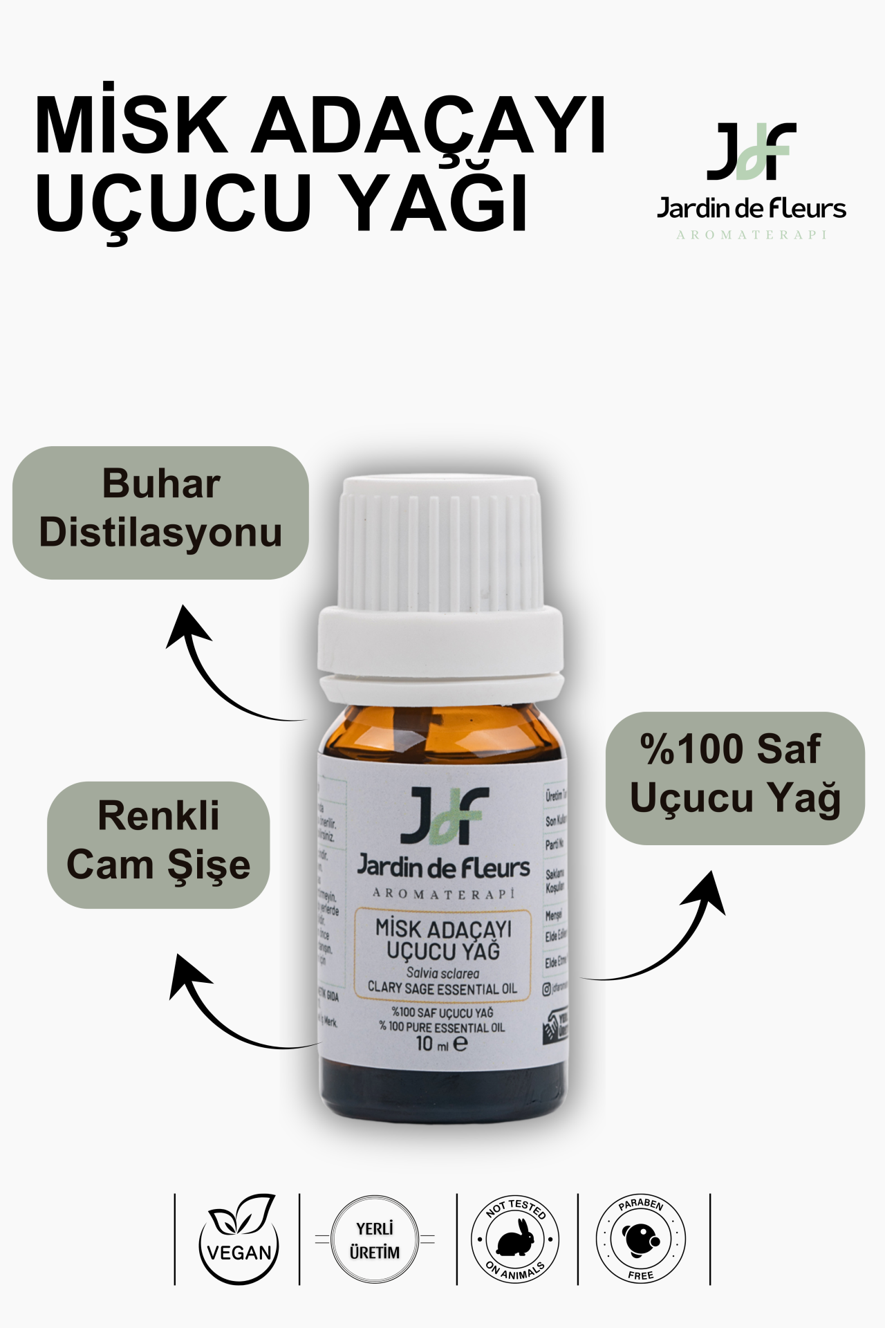 JdF Aromaterapi Misk Adaçayı (Clary Sage) Uçucu Yağı 10 ml - %100 Saf