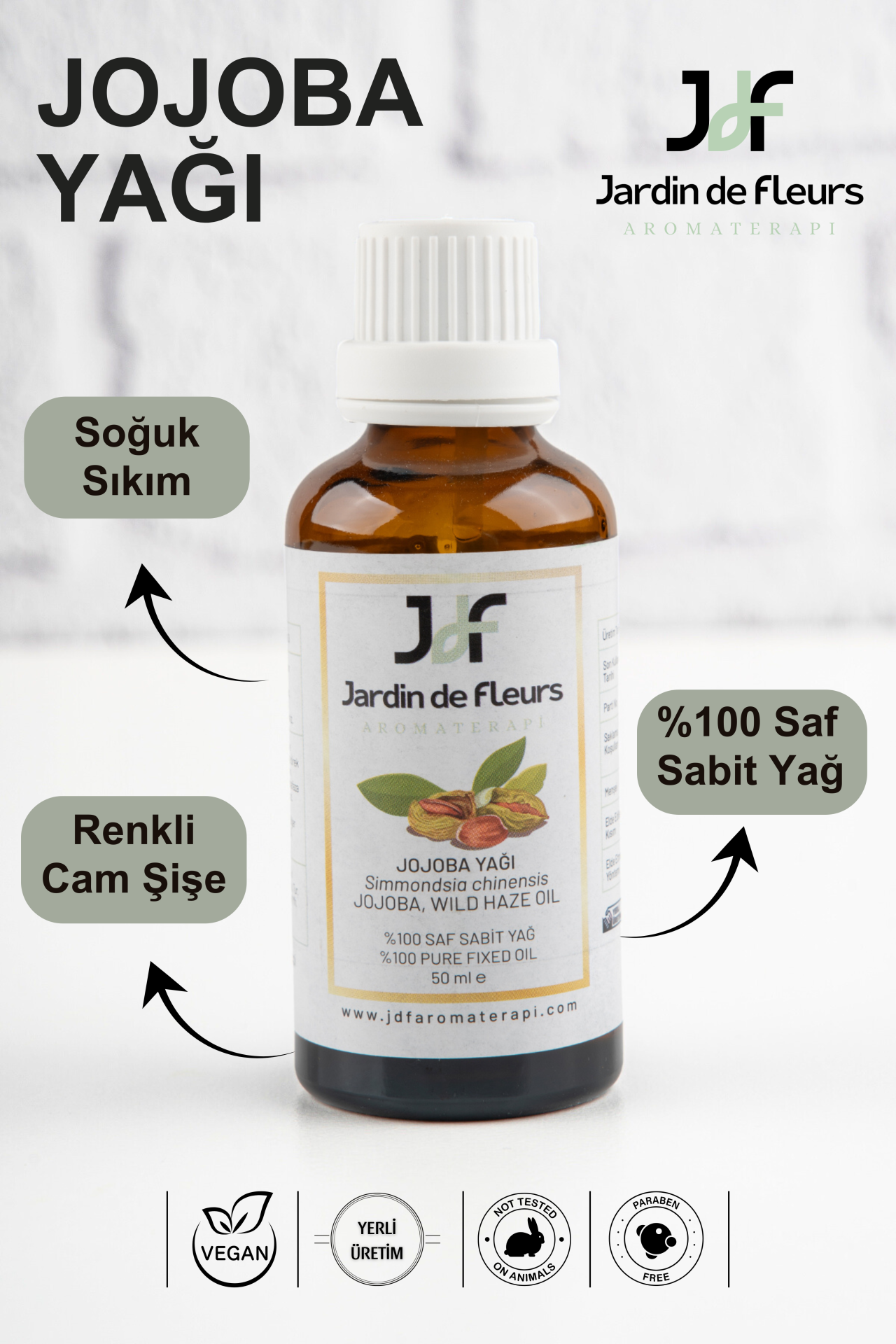 JdF Aromaterapi Jojoba Yağı (Hohoba) 50 ml - Soğuk Sıkım