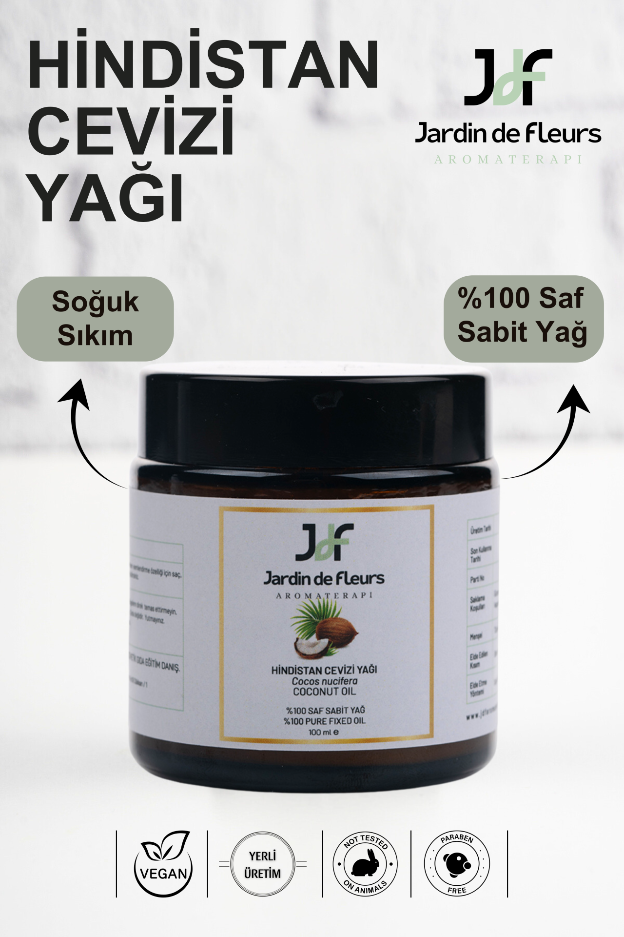 JdF Aromaterapi Hindistan Cevizi Yağı (Cocos) 100 ml - %100 Saf