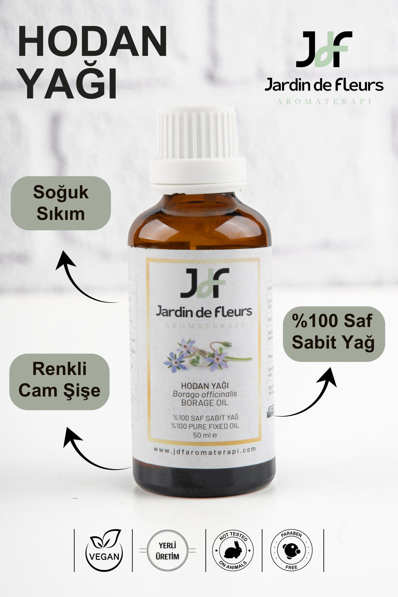 JdF Aromaterapi Hodan Yağı  (Borage Oil) 50 ml - %100 Saf