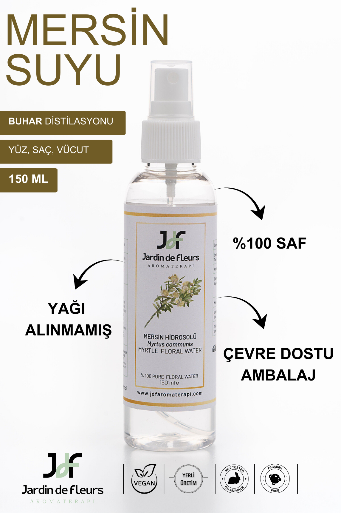 JdF Aromaterapi Mersin Suyu (Hidrosolü) 150 ml - Yağı Alınmamış %100 Saf