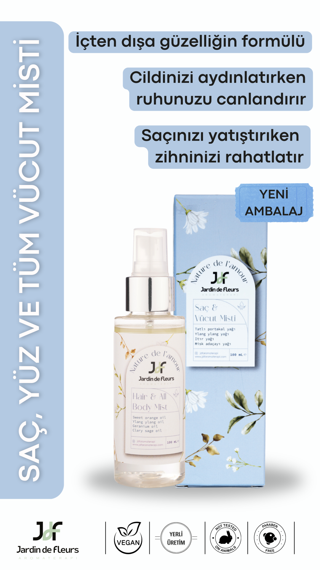 JdF Aromaterapi Nature De L'amour Saç, Yüz ve Tüm Vücut Misti 100 ml