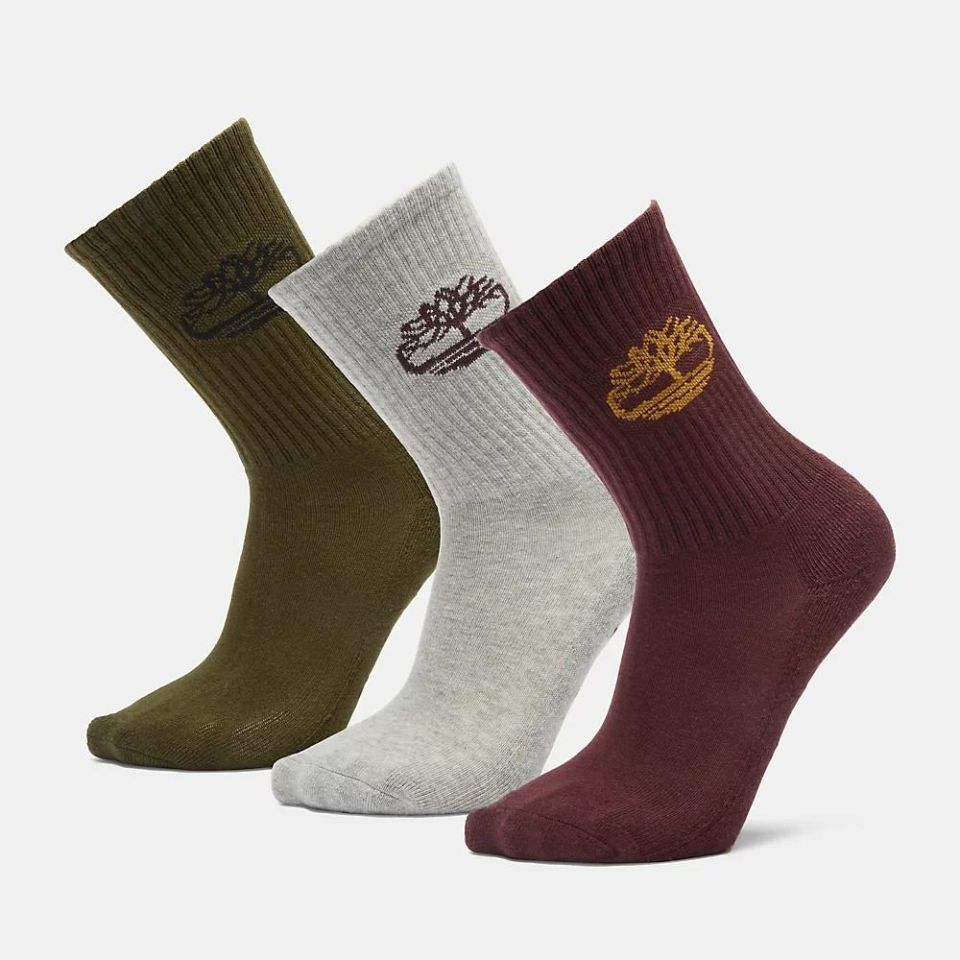 Timberland 3PP Core Double Logo Sport Crew Socks Cassel Earth