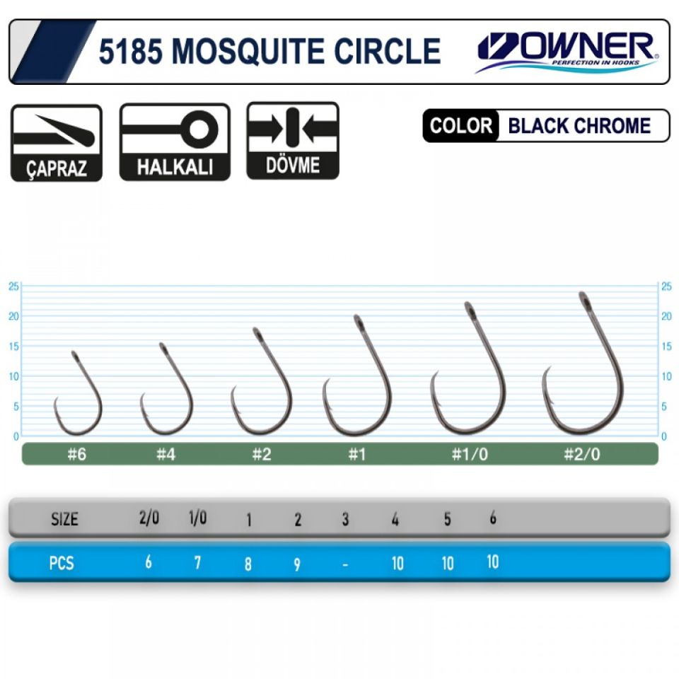 Owner 5185 Mosquito Circle Black Chrome 1/0 Numara Sinek İğne