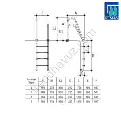 Gemaş 304 Kalite Asimetrik Model Havuz Merdiveni