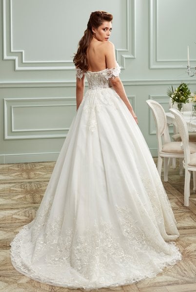 Princess Neckline, Lace Cord Lace, Sheer A-Line Wedding Dress