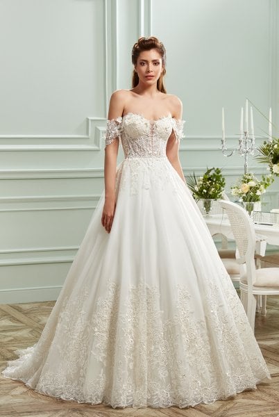 Princess Neckline, Lace Cord Lace, Sheer A-Line Wedding Dress