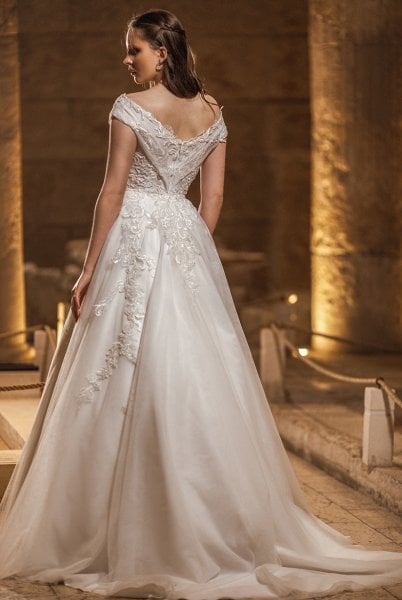 Madonna Collar Draped and Tulle Body A-Line Wedding Dress Model