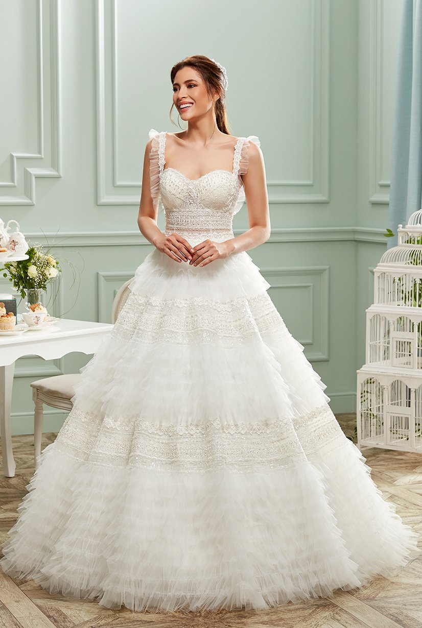 Vestido de novia sin tirantes con falda a capas, transparente, lazo y encaje de algodón, falda esponjosa