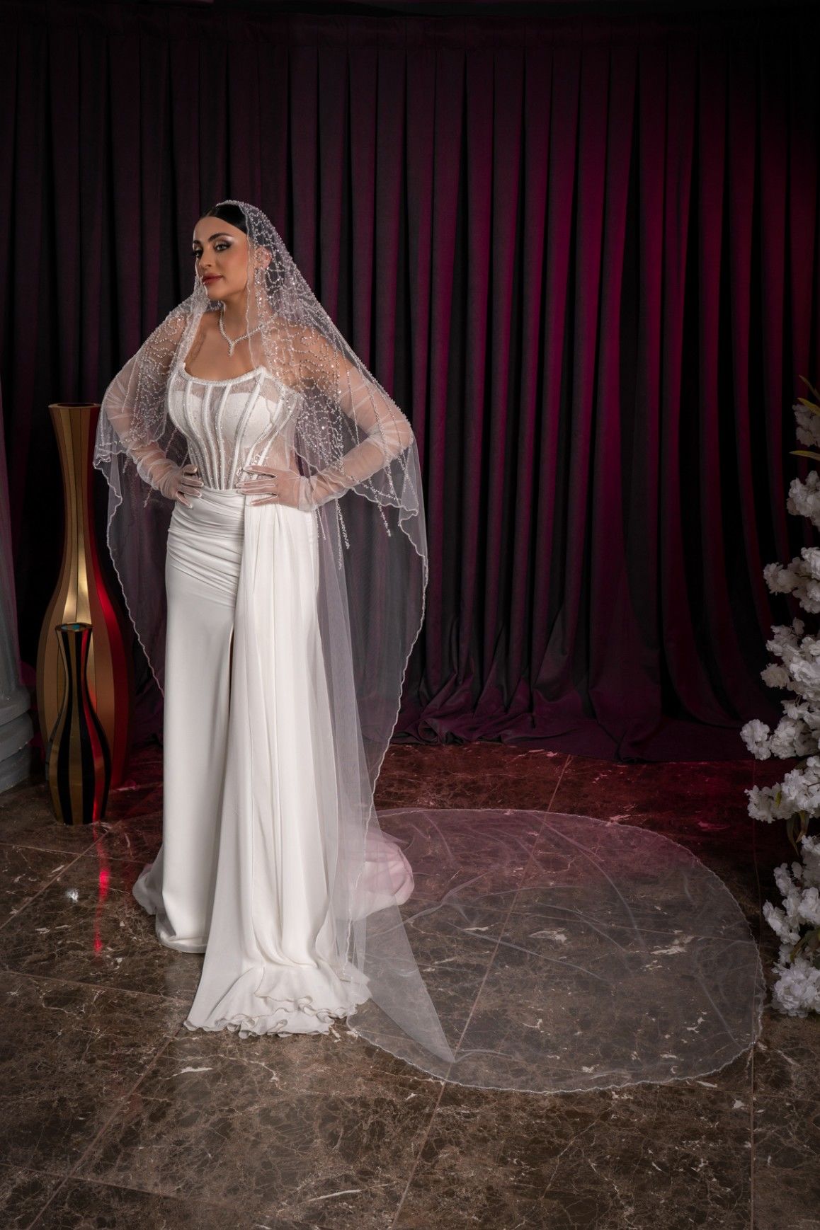 حجاب زفاف منقوش D353