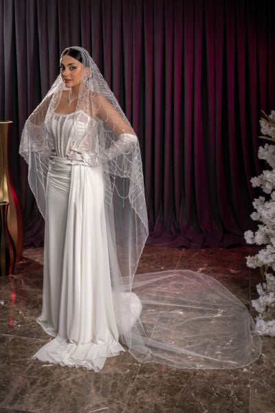 D359 حجاب زفاف منقوش