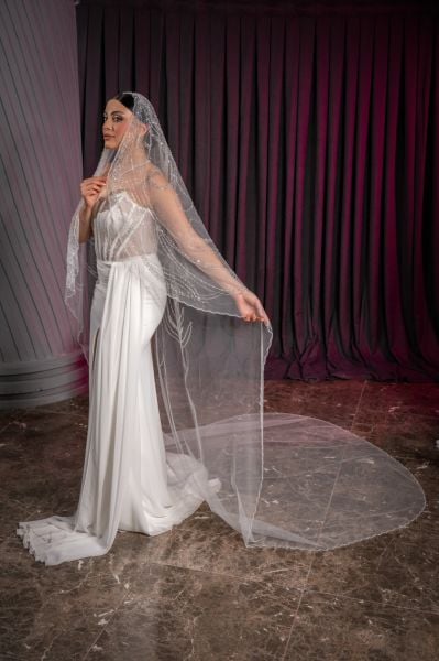 حجاب زفاف منقوش D-370