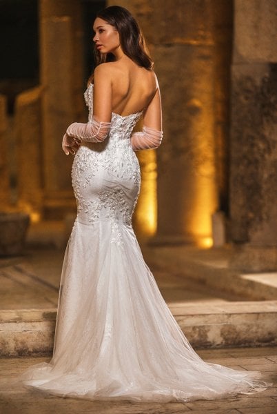فستان زفاف قفاز شفاف قابل للفصل بدون حمالات