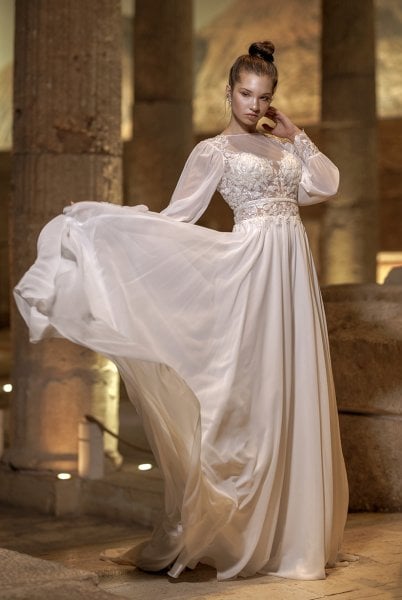Свадебное платье Helen с рукавами-манжетами и нулевым воротником