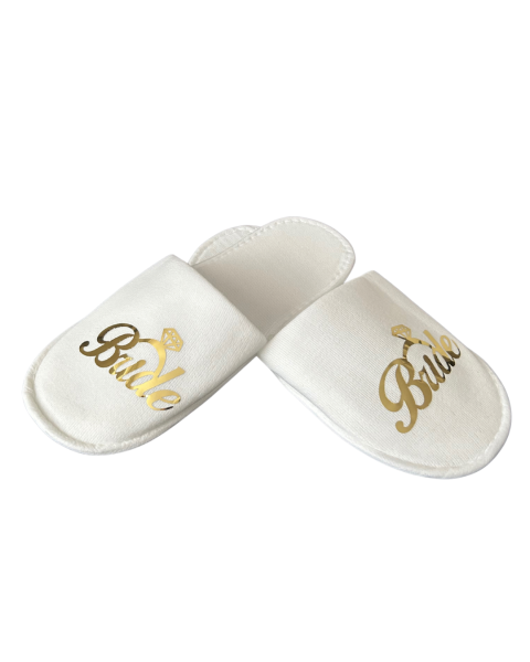 Pantuflas de novia con texto en inglés "Bride Written": especiales para despedidas de soltera y preparativos de boda