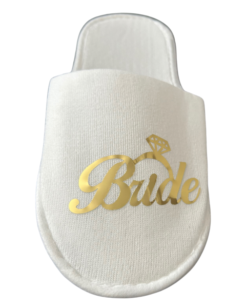 Pantuflas de novia con texto en inglés "Bride Written": especiales para despedidas de soltera y preparativos de boda