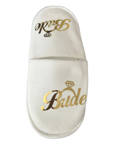 Pantuflas de novia con texto en inglés "Bride Written": especiales para despedidas de soltera y preparativos de boda