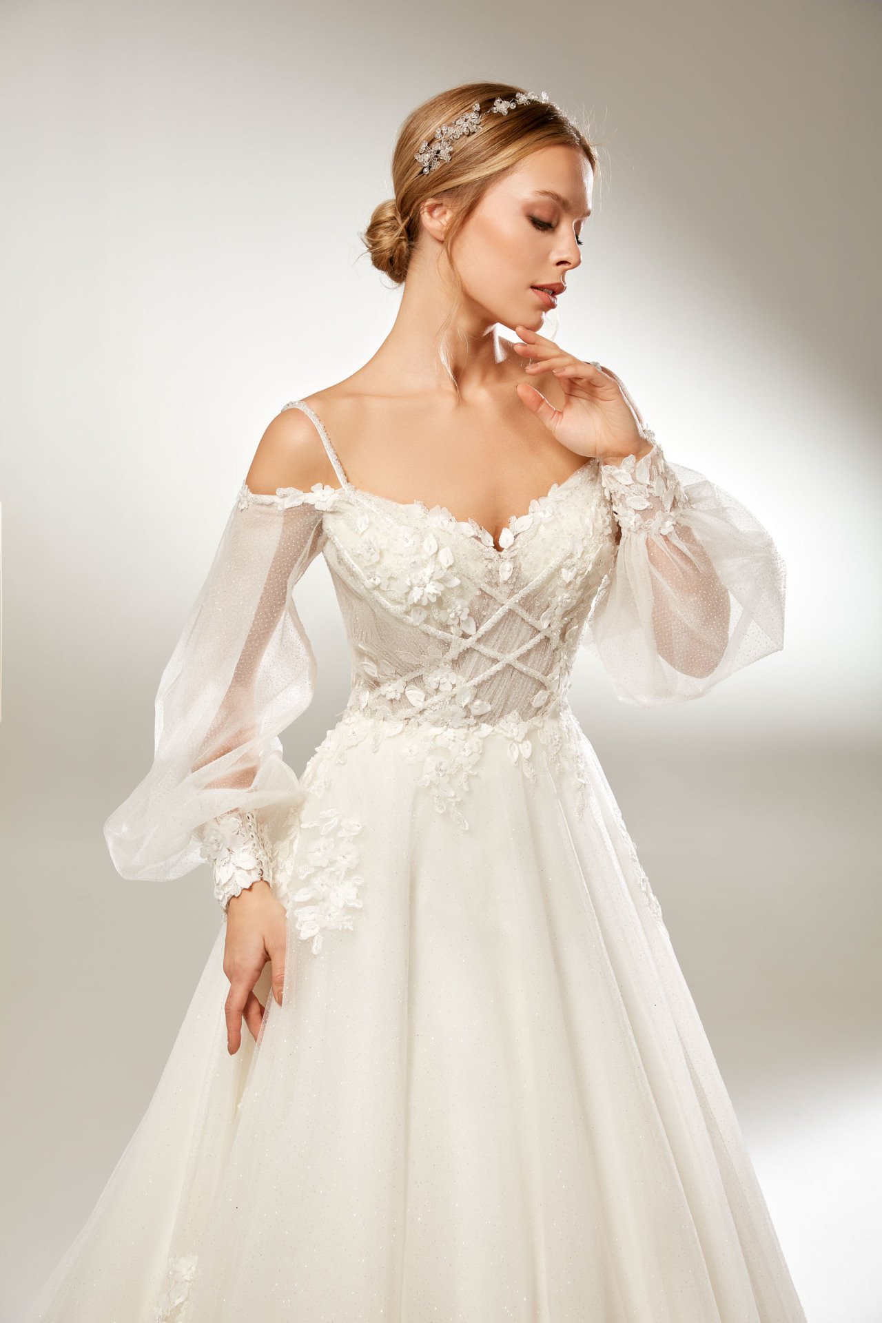 Balloon Sleeves, Princess Collar, Rope Straps, Glittery and Draped A ...