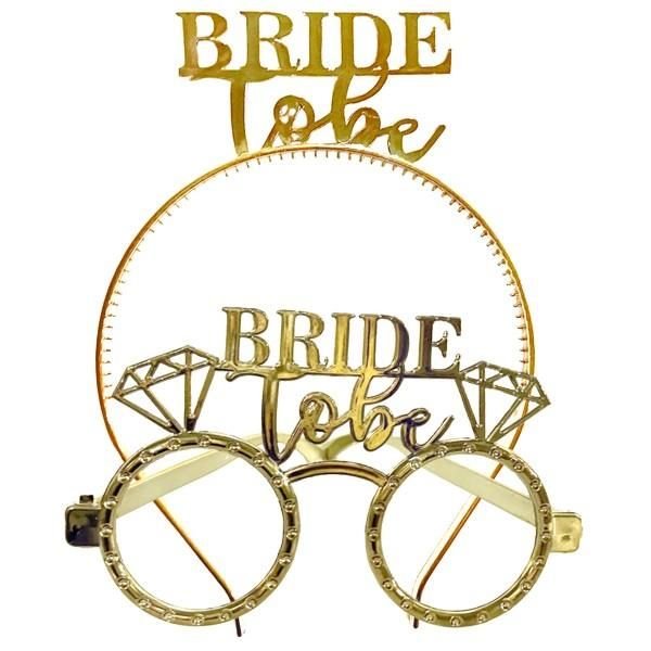 Bride Yazılı Gold Gözlük & Taç Seti – Parti Ruhunu Yansıt!