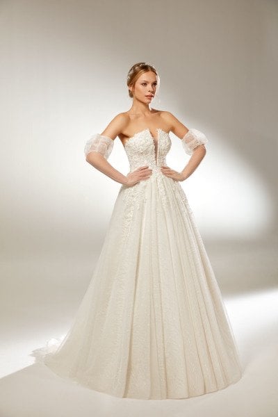 A-Line Embroidered Wedding Dress with Gloves