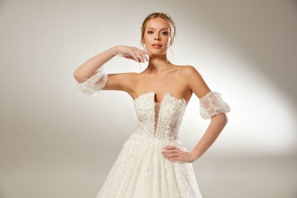 A-Line Embroidered Wedding Dress with Gloves