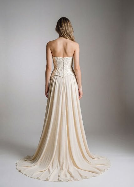 Korsajlı Brokar Üst, Straplez Kesim, Şifon Etekli, Helenistik Abiye Modeli