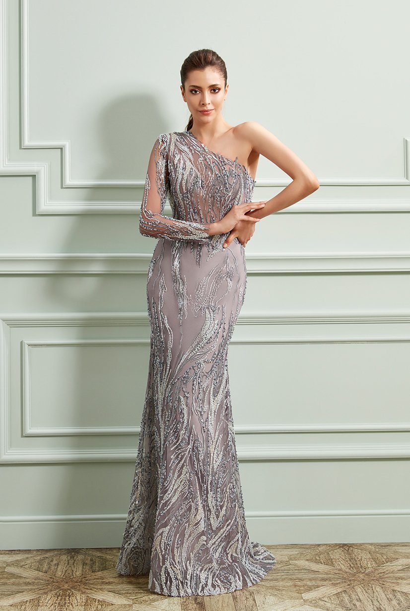 One-Shoulder Backless Lace Mermaid Evening Dress Model