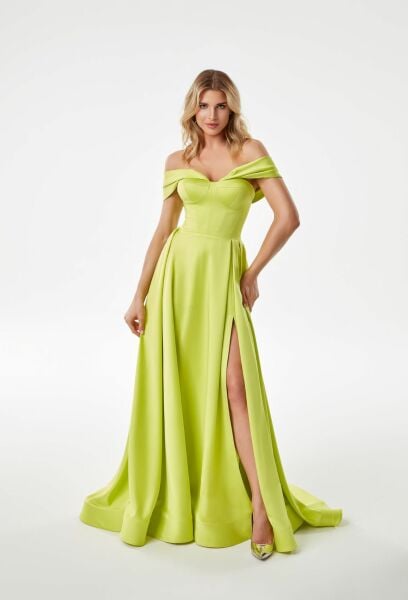 Off Shoulder, Deep Slit Evening Dress Model