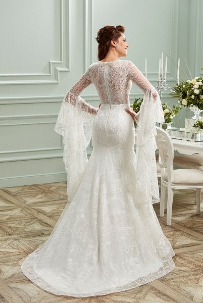 Transparent , Long Spanish Sleeve , Fish Wedding Dress Model