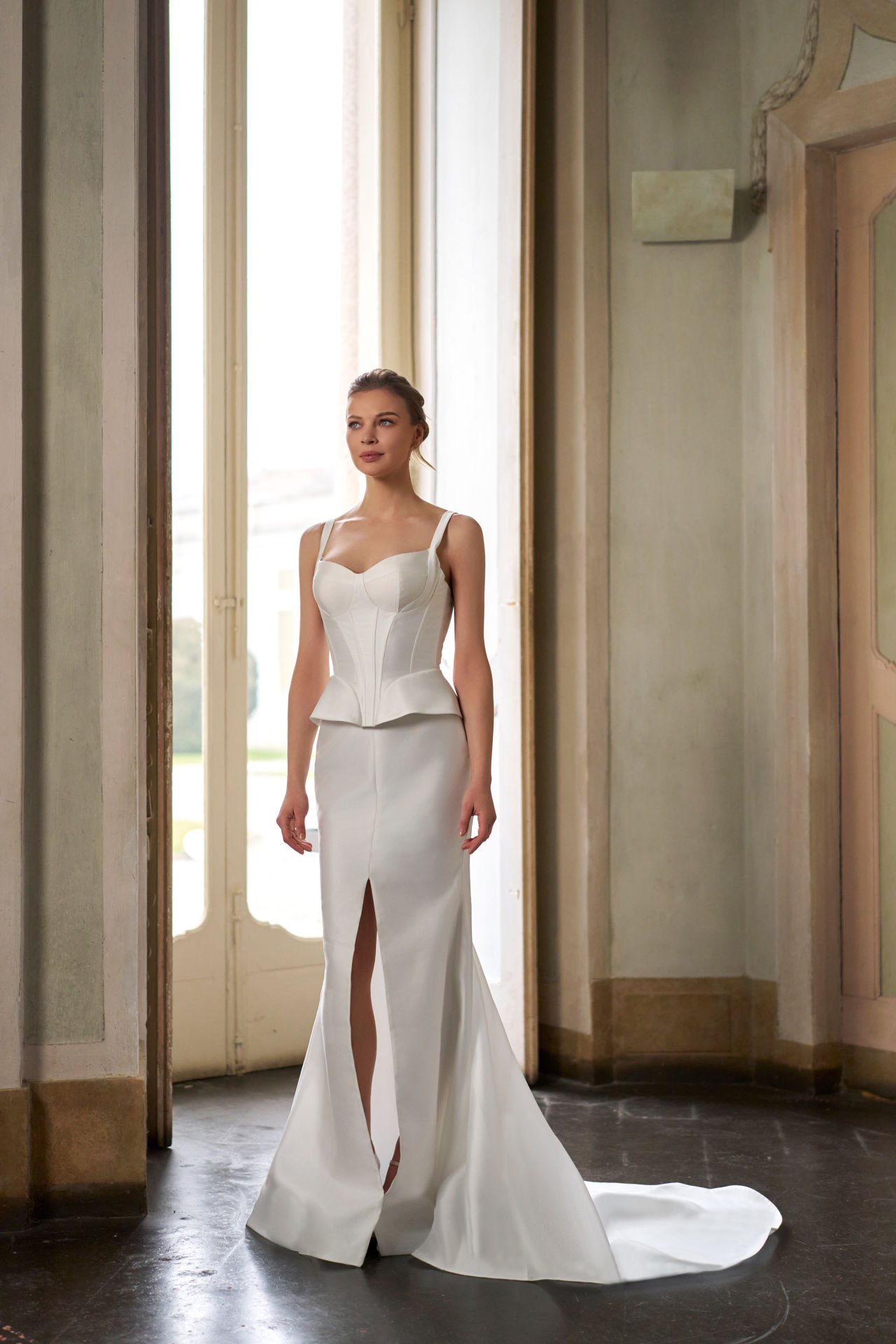 Corset Supported Body, Mikado Fabric, Shoulder Straps, Slit Detail, Two ...